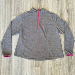 Decathlon Quechua Womens XL Polaire Fleece Half Zip Pullover Grey Pink Soft!